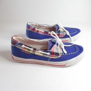 US Polo Assn. Womens Stacy Boat Shoes Multicolor Plaid Slip On Laces Logo 9.5